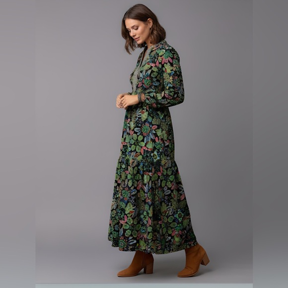 Boho Floral Print Lantern Sleeve Dress - Picture 2 of 8